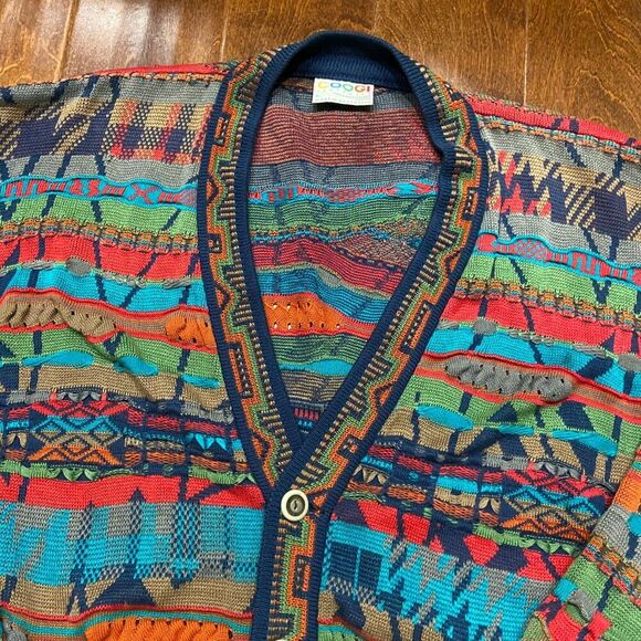 Coogi Australia 3D Knit Mercerized Cotton Multicolor Cardigan Sweater Men's L - Picture 2 of 9